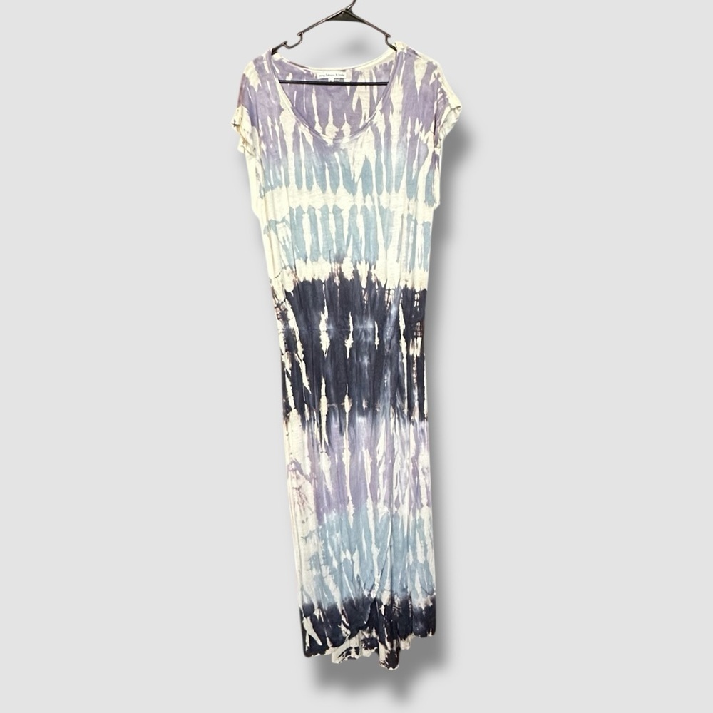 Young Fabulous & Broke Tie Dye Faux Wrap Maxi Dress Size Large Blue Linen Blend